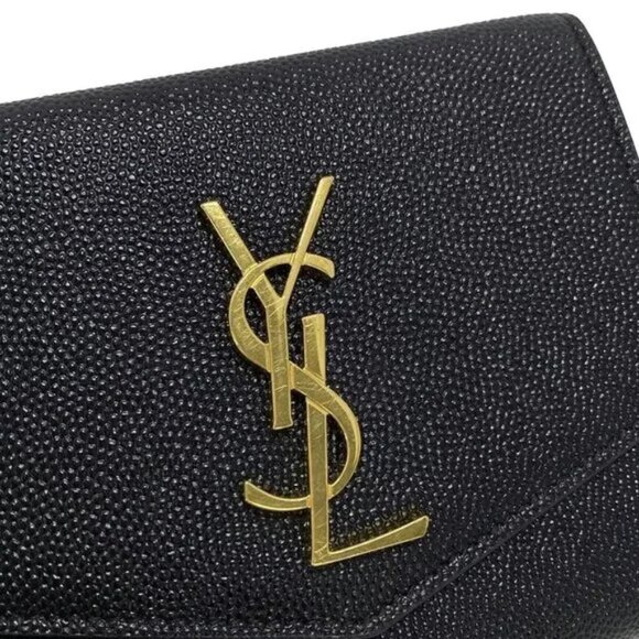 Auth SAINT LAURENT PARIS Uptown Black Gold Hardware Double-hook Wallet 383-11524 - Picture 4 of 10